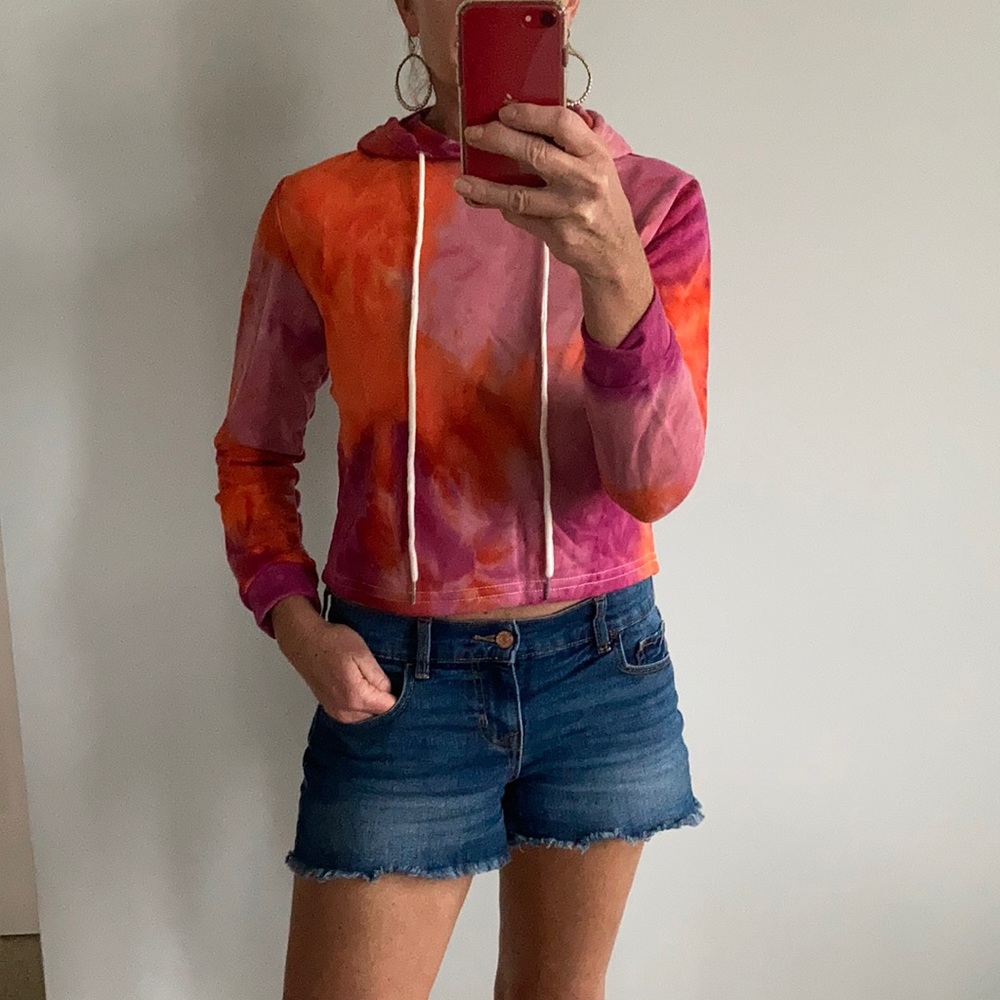 Tie Dye Hooded, Cropped Sweatshirt - Picture 1 of 8